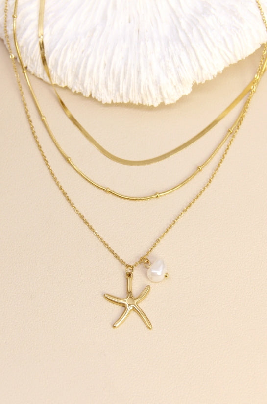 Collier multi-rangs étoile & perle – Esprit bord de mer chic