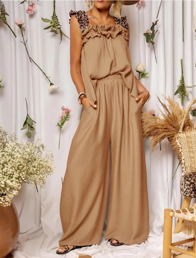 Ensemble top à bretelles léopard et pantalon