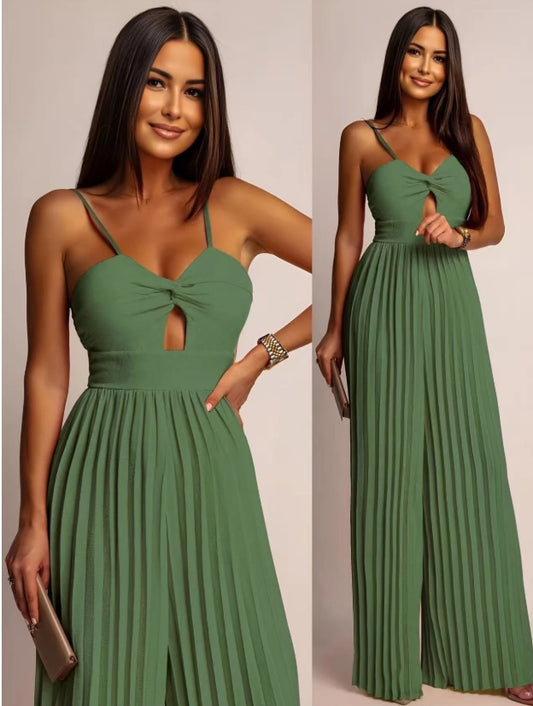 Combinaison à bretelles plissée