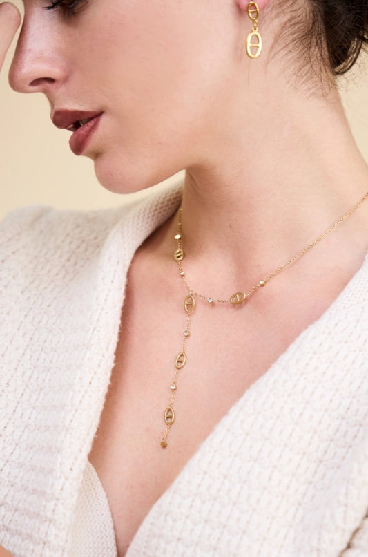 Collier “Y” Élégance Éternelle en Acier Inoxydable avec Strass