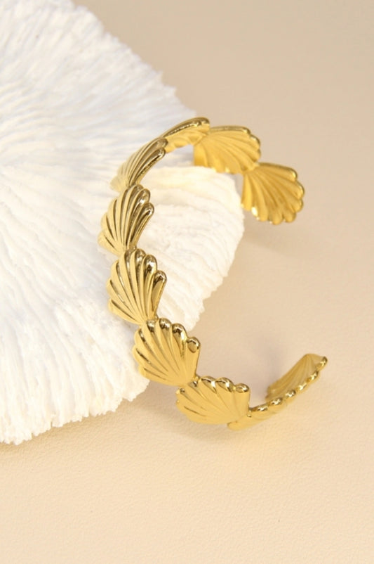 Bracelet Jonc Ajustable Coquillages – Acier Inoxydable Doré