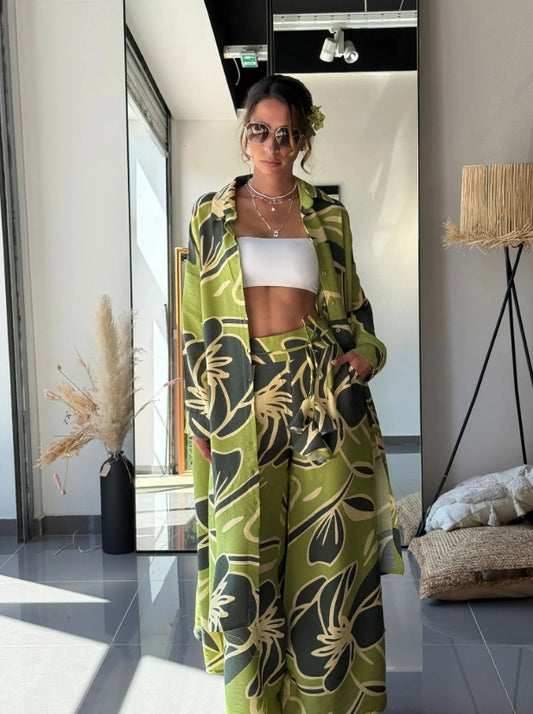 Ensemble Chemise Longue & Pantalon Ample Assortie En Viscose