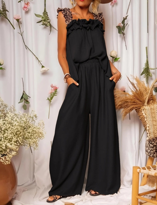 Ensemble top à bretelles léopard et pantalon