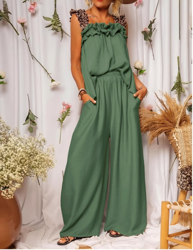 Ensemble top à bretelles léopard et pantalon