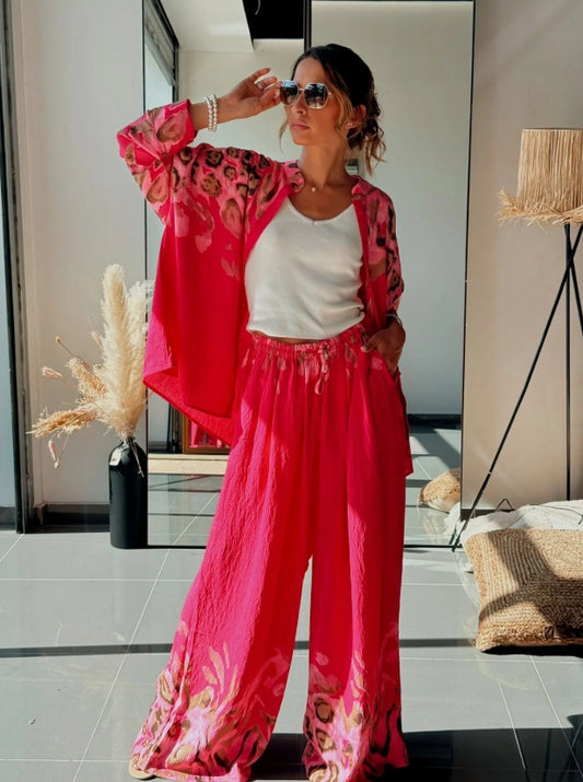 Ensemble rose imprimé léopard – Élégance fluide été tendance