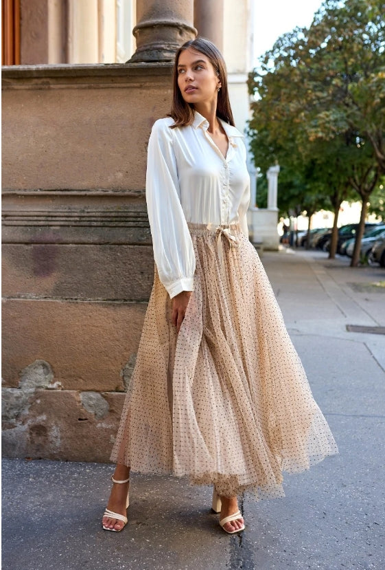 Jupe longue en tulle à pois