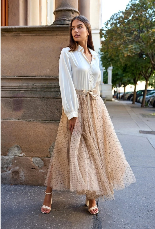Jupe longue en tulle à pois