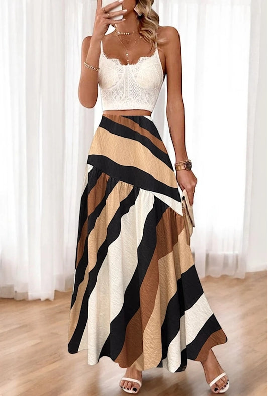 Jupe SHEER rayure en viscose effet lin.