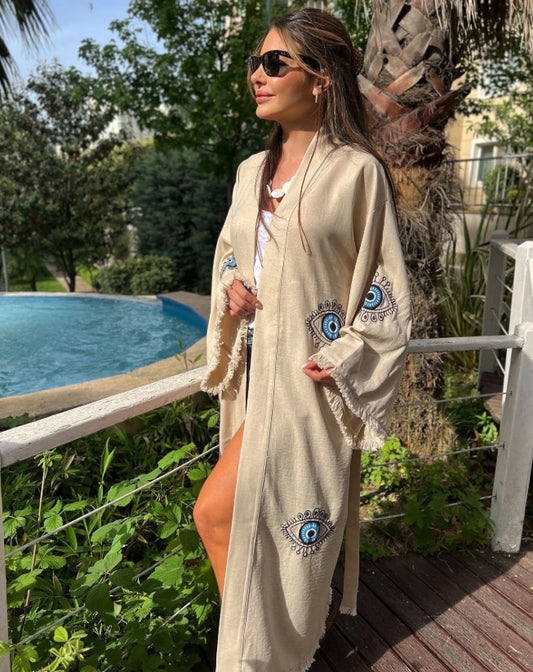 Kimono OLVEN pour la plage ou la maison à motifs brodés