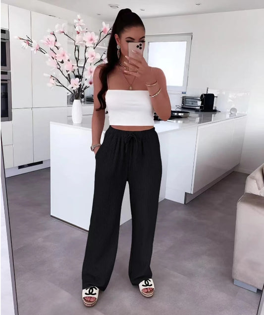 Pantalon Gaze de Coton avec cordon taille élastique