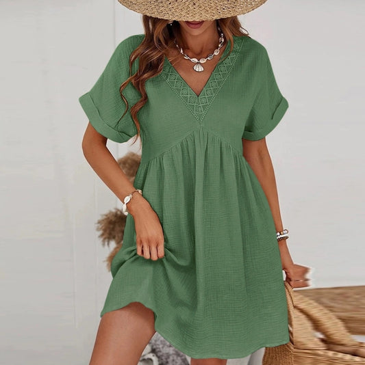 Robe en GAZE DE COTON COL V motif