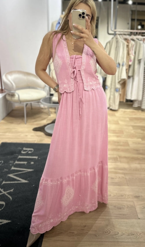 Ensemble robe et boléro KASEO avec fleurs brodées