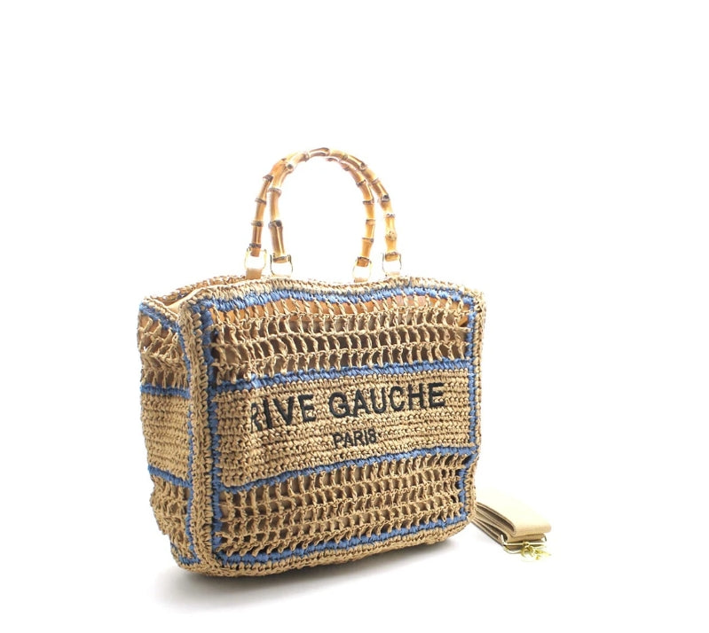 Sac cabas tressé RIVE GAUCHE avec poignées en bambou